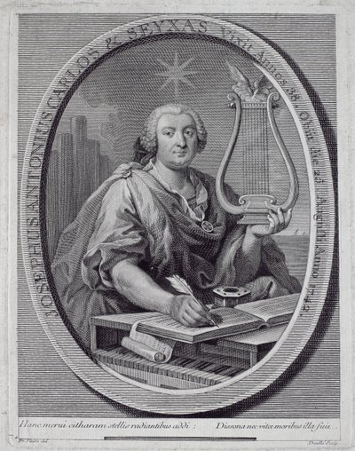 Portrait of Jose Carlos Seixas (1704-42) engraved by John Daulle (1703-63)  de Francisco Vieira